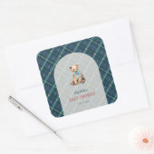 Navy Blue Plaid Teddy Bear Boy Baby shower Vierkante Sticker (Envelop)