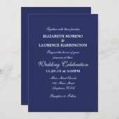 Navy Blue Plain Eenvoudige Huwelijksuitnodiging Kaart (Voorkant / Achterkant)