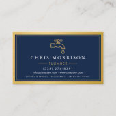 Navy Blue Plumber Contractor QR Code Gold Metallic Visitekaartje (Voorkant)
