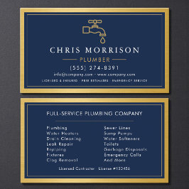 Navy Blue Plumber Plumbing Company Gold Metallic Visitekaartje