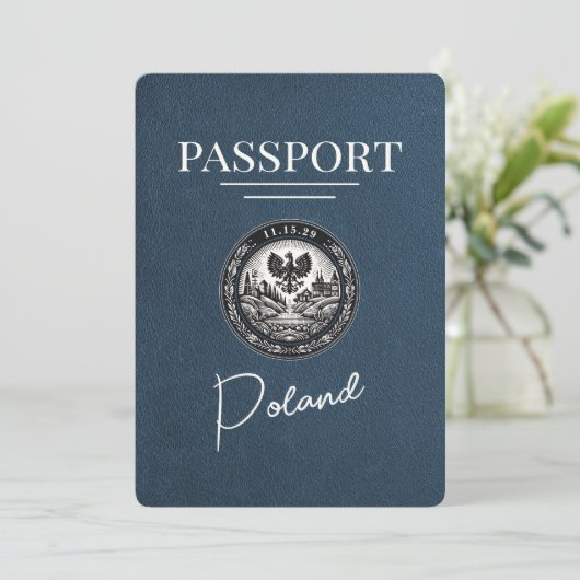 Navy Blue Poland Passport Bewaar de datum Save The Date (Staand voorkant)
