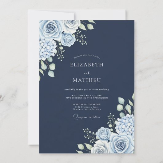 Navy Blue Polar Winter Wedding Kaart (Voorkant)