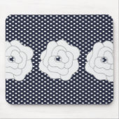 Navy Blue Polka Dot & Big White Flowers Muismat (Voorkant)