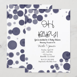 Navy Blue Polka Dot Bubbles OH Baby shower Kaart