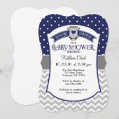 Navy Blue Polka Dot Chevron Baby shower Uitnodigen Kaart (Voorkant / Achterkant)