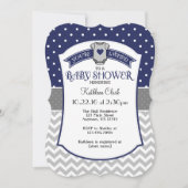 Navy Blue Polka Dot Chevron Baby shower Uitnodigen Kaart (Voorkant)