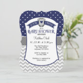 Navy Blue Polka Dot Chevron Baby shower Uitnodigen Kaart (Staand voorkant)