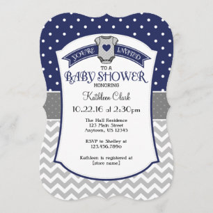 Navy Blue Polka Dot Chevron Baby shower Uitnodigen Kaart