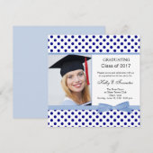 Navy blue polka dot Graduation Party Kaart (Voorkant / Achterkant)