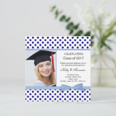 Navy blue polka dot Graduation Party Kaart (Staand voorkant)