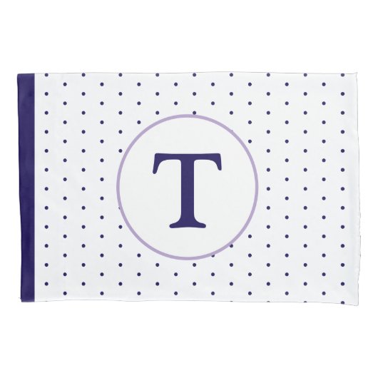 Navy-Blue Polka-Dot Kinderen Monogram Kussensloop (Voorkant)