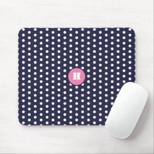 Navy Blue Polka Dot Monogram Muismat