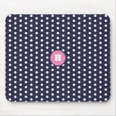 Navy Blue Polka Dot Monogram Muismat (Voorkant)