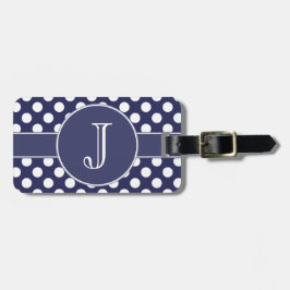 Navy Blue Polka-Dot Monogrammed Bagagelabel