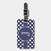 Navy Blue Polka-Dot Monogrammed Bagagelabel (Voorkant verticaal)