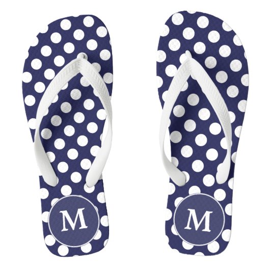 Navy Blue Polka-Dot Monogrammed-Teenslippers Teenslippers (Voetbed)