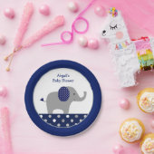 Navy Blue Polka Dot Olifant Baby shower Papieren Bordje (Feest)