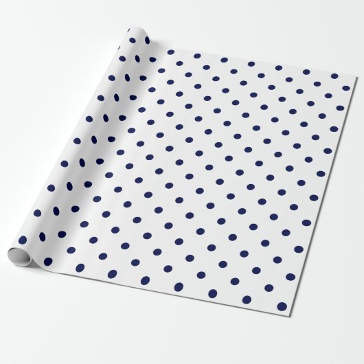 Navy Blue Polka Dot on White Large Space Cadeaupapier (Uitgerold)