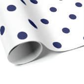 Navy Blue Polka Dot on White Large Space Cadeaupapier (Rol Hoek)