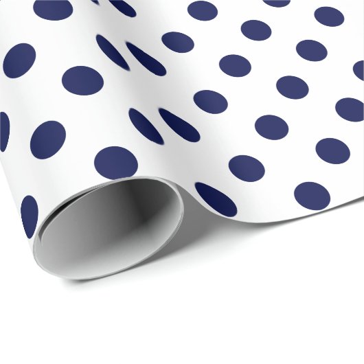 Navy Blue Polka Dot on White Medium Space Cadeaupapier (Rol Hoek)