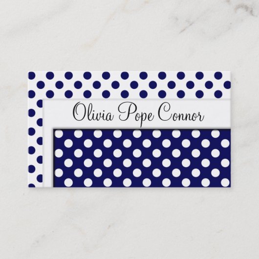 Navy Blue Polka Dot Professional Visitekaartjes (Voorkant)