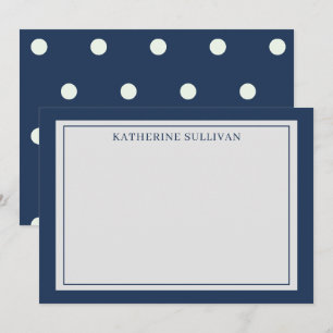 Navy Blue Polka Dots Briefpapier Flat Note Kaart Notitiekaartje