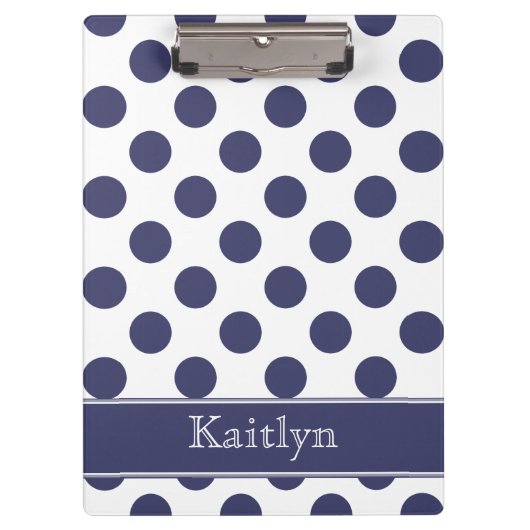 Navy Blue Polka Dots gepersonaliseerd Klembord (Voorkant)