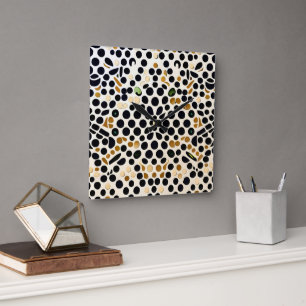 Navy Blue Polka Dots: Gold en Emerald Accents Vierkante Klok