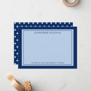 Navy Blue Polka Dots Naam Adres Flat Note Kaart Notitiekaartje