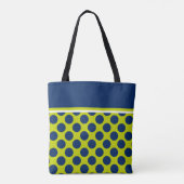 Navy Blue Polka Dots op Lime Green Monogram Tote Bag (Achterkant)