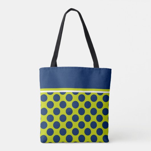 Navy Blue Polka Dots op Lime Green Monogram Tote Bag (Achterkant)