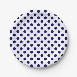 Navy Blue Polka Dots op wit Papieren Bordje