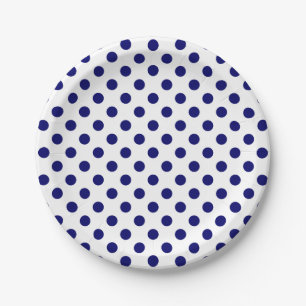 Navy Blue Polka Dots op wit Papieren Bordje