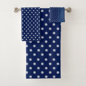 Navy Blue Polka Dots Pattern Bad Handdoek (Insitu)