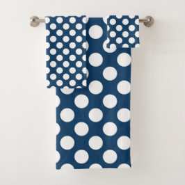 Navy Blue Polka Dots, Polka Dot Pattern, Stippen Bad Handdoek