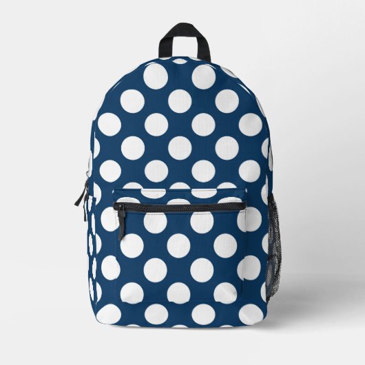 Navy Blue Polka Dots, Polka Dot Pattern, Stippen Bedrukte Rugzak (Voorkant)