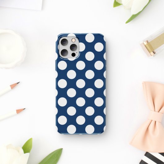 Navy Blue Polka Dots, Polka Dot Pattern, Stippen Case-Mate iPhone Case