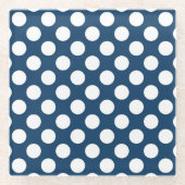 Navy Blue Polka Dots, Polka Dot Pattern, Stippen Glazen Onderzetter (Voorkant)