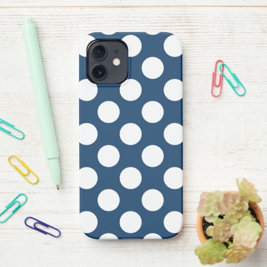 Navy Blue Polka Dots, Polka Dot Pattern, Stippen iPhone Hoesje (Op bureau)