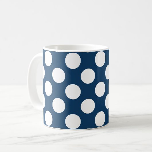 Navy Blue Polka Dots, Polka Dot Pattern, Stippen Koffiemok (Voorkant links)