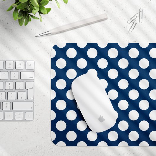 Navy Blue Polka Dots, Polka Dot Pattern, Stippen Muismat