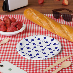 Navy Blue Polka Dots, Polka Dot Pattern, Stippen Papieren Bordje