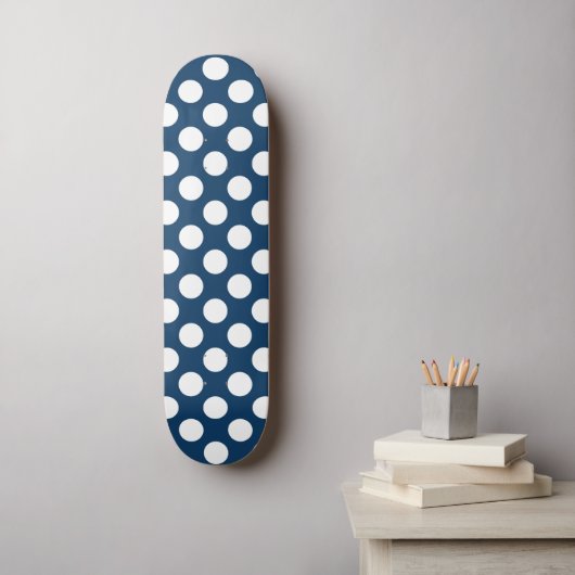 Navy Blue Polka Dots, Polka Dot Pattern, Stippen Persoonlijk Skateboard (Muurkunst)