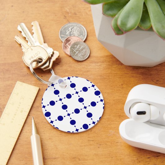 Navy Blue Polka Dots, Polka Dot Pattern, Stippen Sleutelhanger (Bureau)