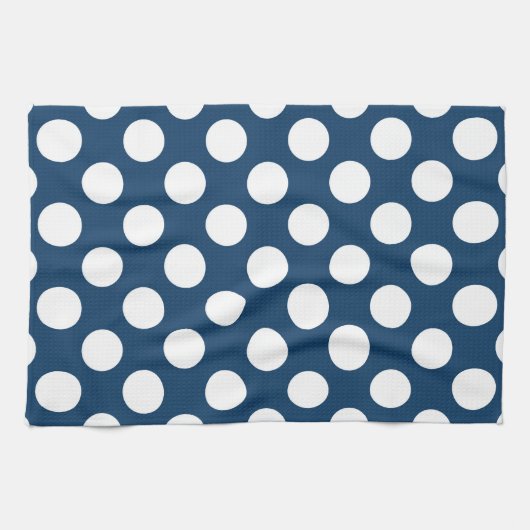 Navy Blue Polka Dots, Polka Dot Pattern, Stippen Theedoek (Horizontaal)