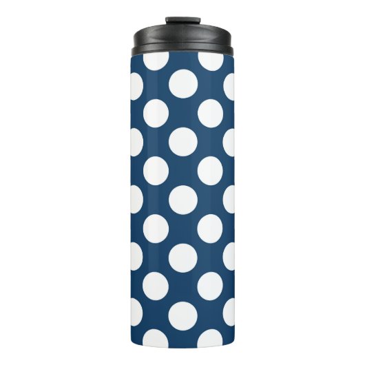 Navy Blue Polka Dots, Polka Dot Pattern, Stippen Thermosbeker (Voorkant)