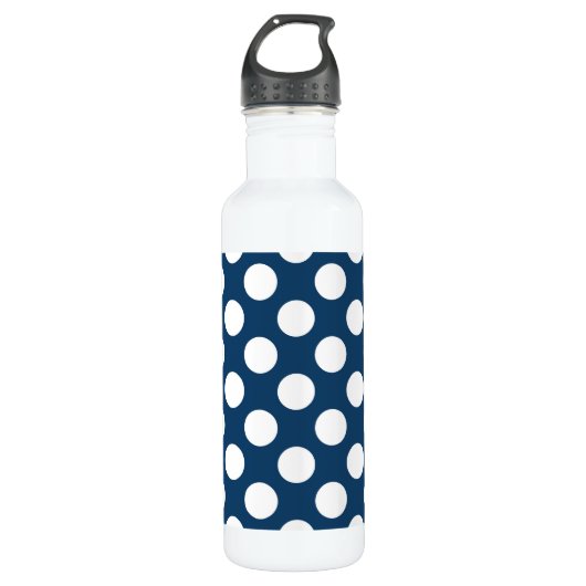 Navy Blue Polka Dots, Polka Dot Pattern, Stippen Waterfles (Voorkant)