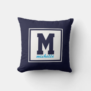 Navy Blue POLKA DOTS Preppy Monogram NAAM Aangepas Kussen