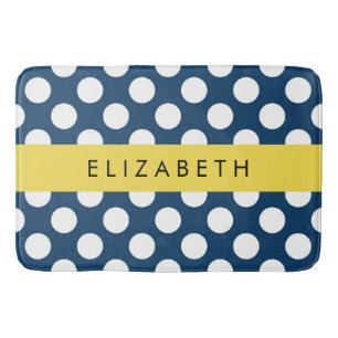 Navy Blue Polka stippen, Polka dotpatroon, Jouw na Badmat