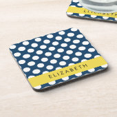 Navy Blue Polka stippen, Polka dotpatroon, Jouw na Bier Onderzetter (Linkerzijde)